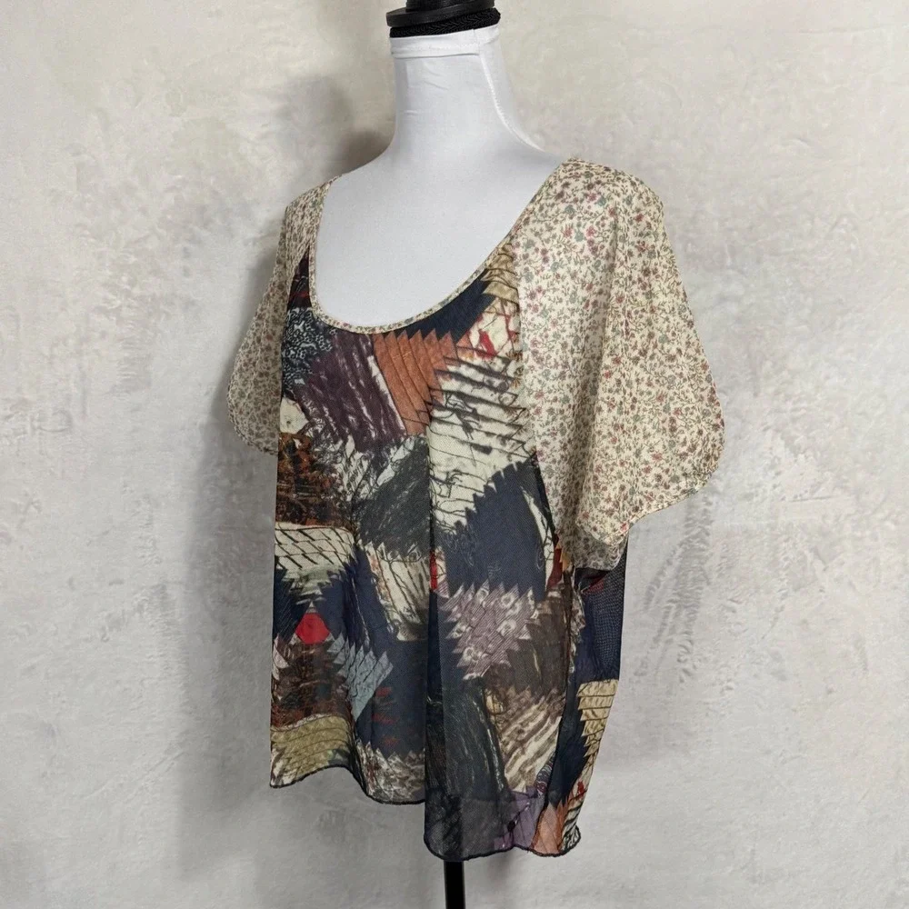 Denim & Supply Ralph Lauren Patchwork Sheer Mesh Top Western Cottage Boho Size M